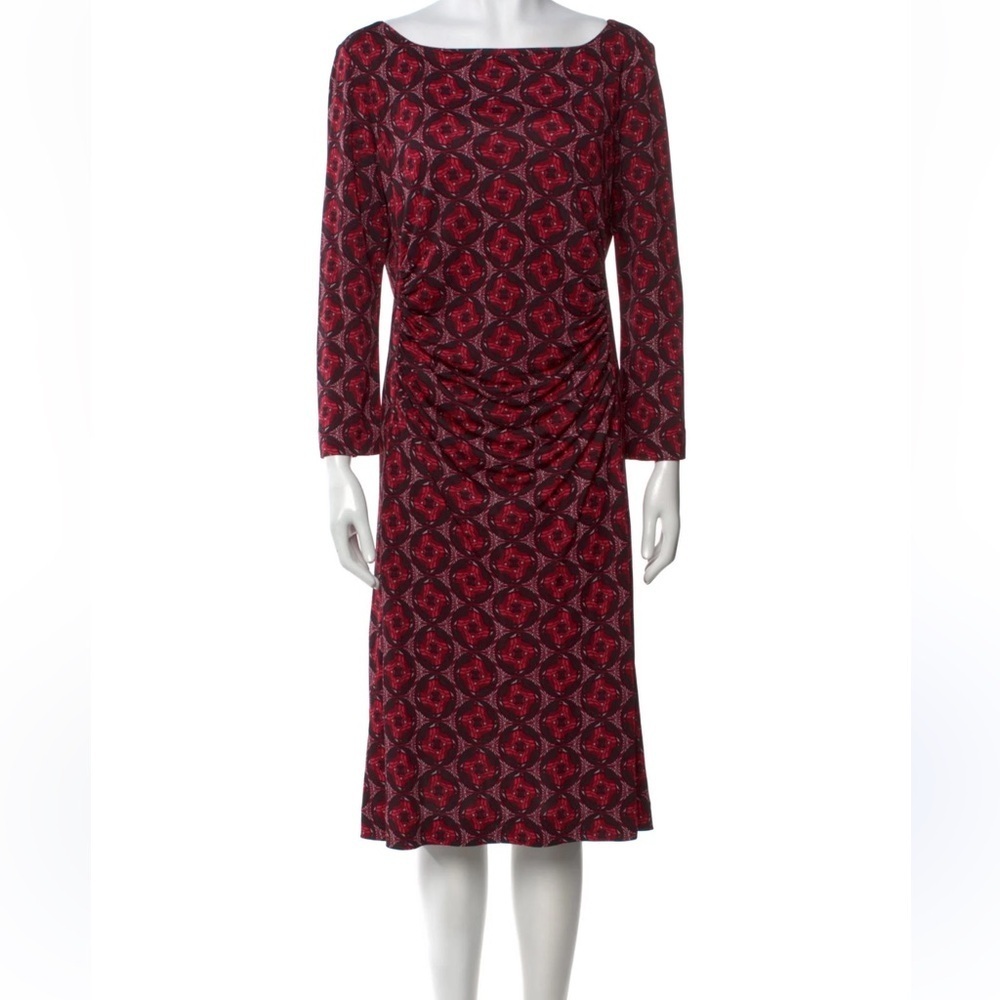 Tory Burch Elegant printed Red and Black Patterned knee length Dress size M